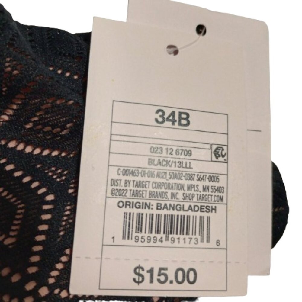 Women's Auden Black Unlined Demi Coverage Underwire Lace Bra   34B NWT - Picture 3 of 7